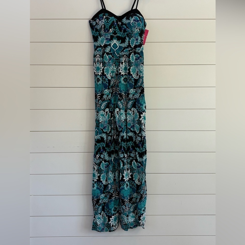 Xhilaration Teal and Black Floral Jumpsuit